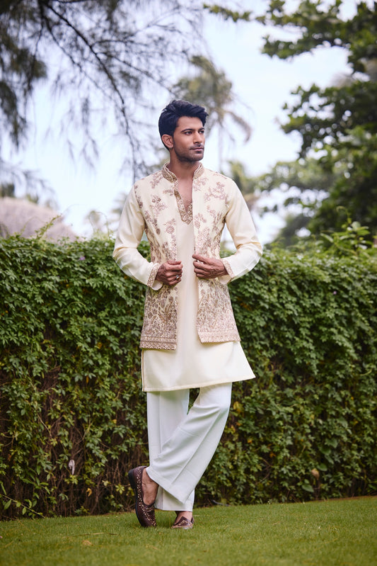 Ivory Embroidered Indo-Western Kurta Set