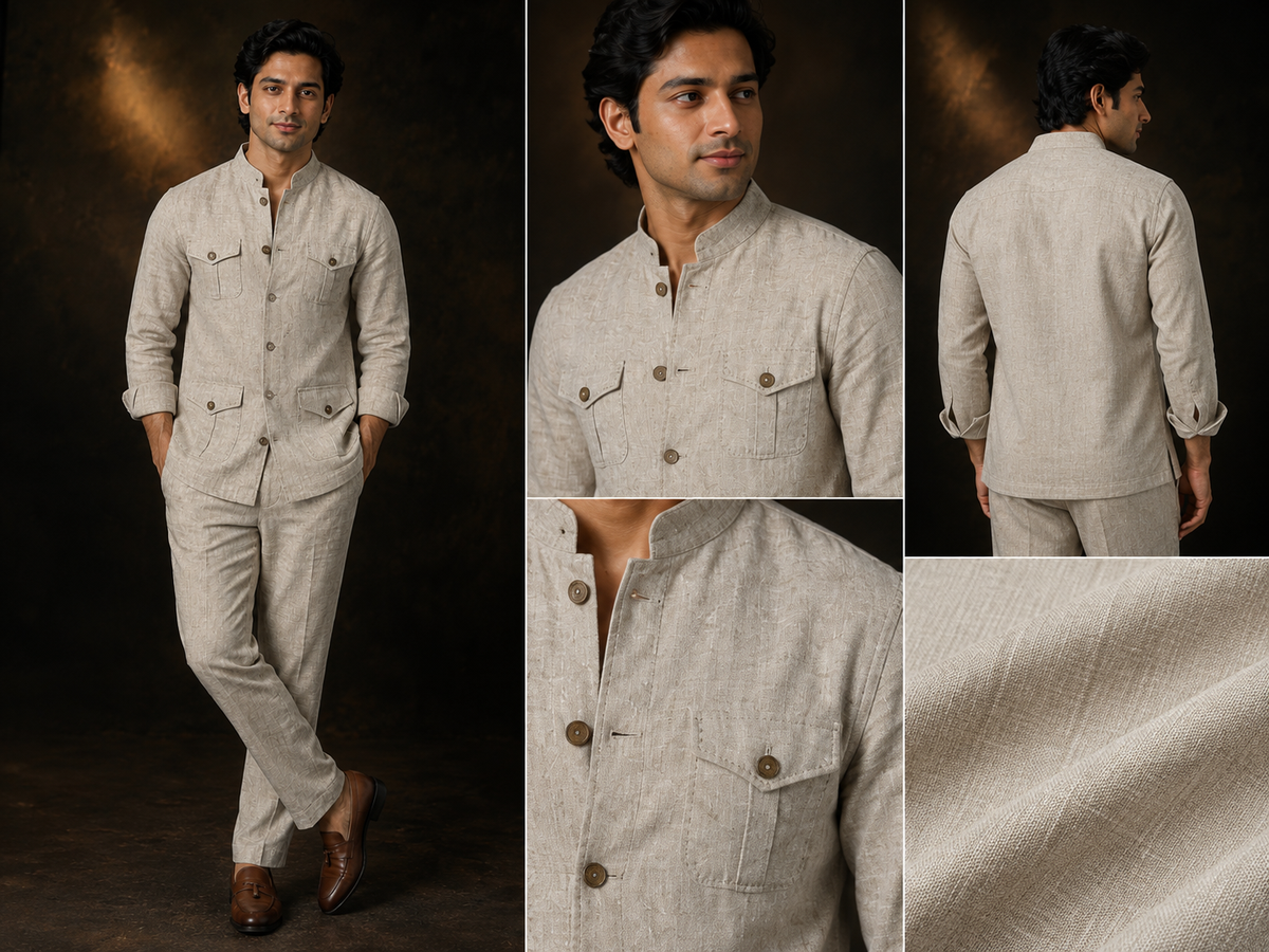 Beige Linen Safari Jacket Co-ord Set