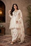 Ivory Floral Embroidered Kurta Set with Printed Dupatta & Patiala Pant