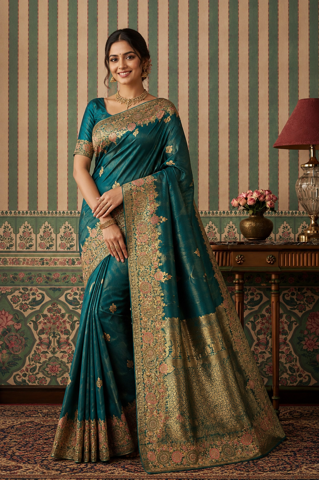 Women's Lavender Banarasi Silk Saree with Rich Gold Zari Woven Border