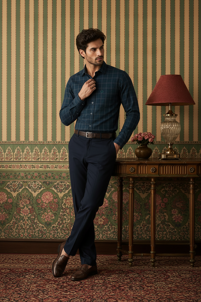 Men's  Checked Formal Shirt –  Full Sleeve Office Wear