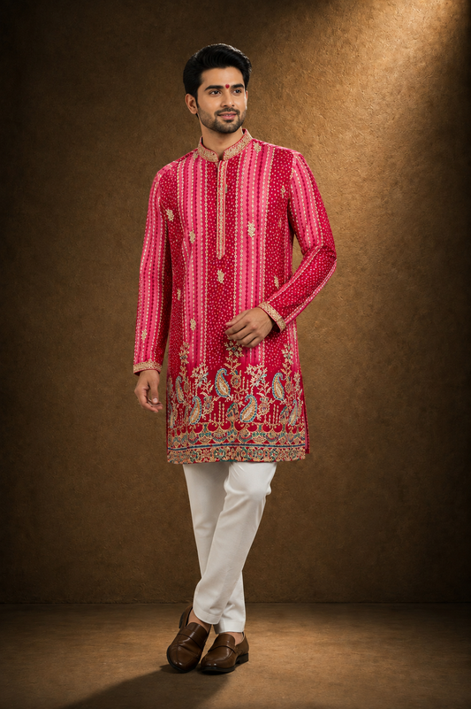 Pink Printed & Embroidered Kurta