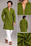Men's Olive Green Textured Kurta