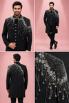 Black Embellished Designer Indo-Western Sherwani Set