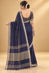 Elegant Navy Blue Saree with Metallic Border