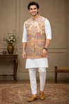Beige Heritage Printed Nehru Jacket
