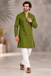 Men's Olive Green Textured Kurta