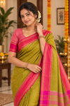 Olive Green & Rani Pink Festive Saree