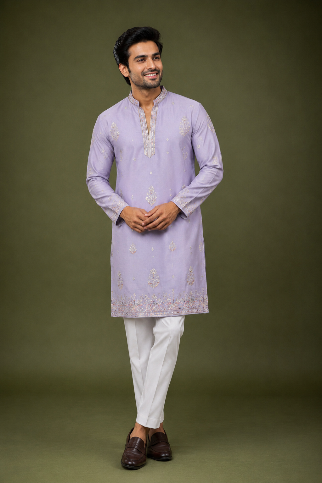 Lavender Embroidered Festive Kurta Set