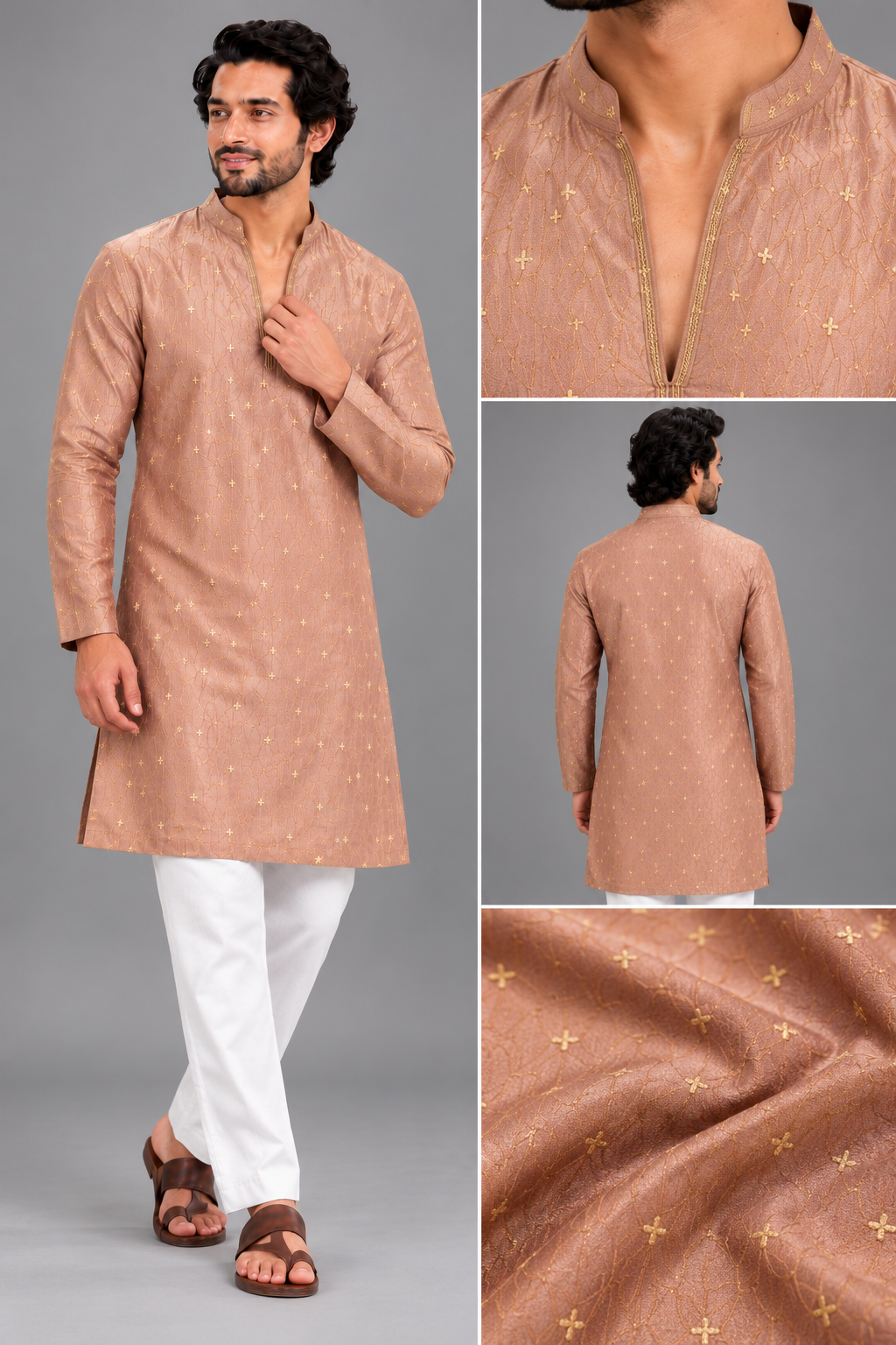 Men's Dusty Rose Pink Embroidered Festive Kurta