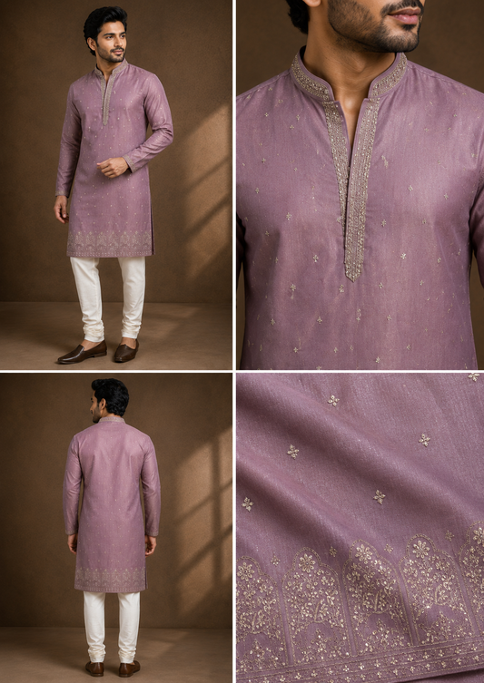 Dusty Mauve Embroidered Festive Kurta Set