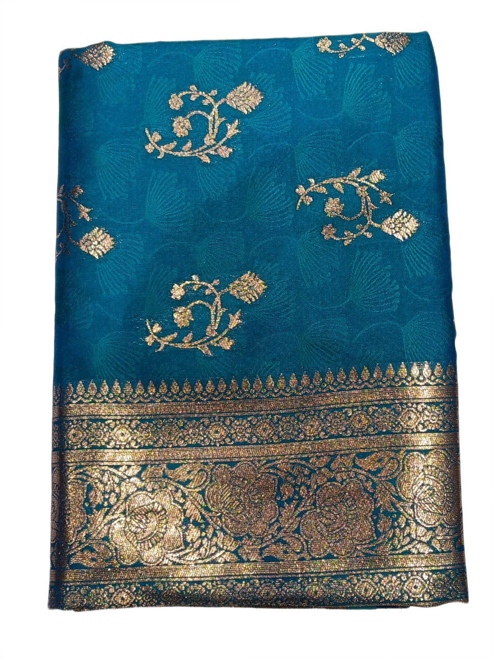 : Royal Teal Blue Silver Zari Festive Saree