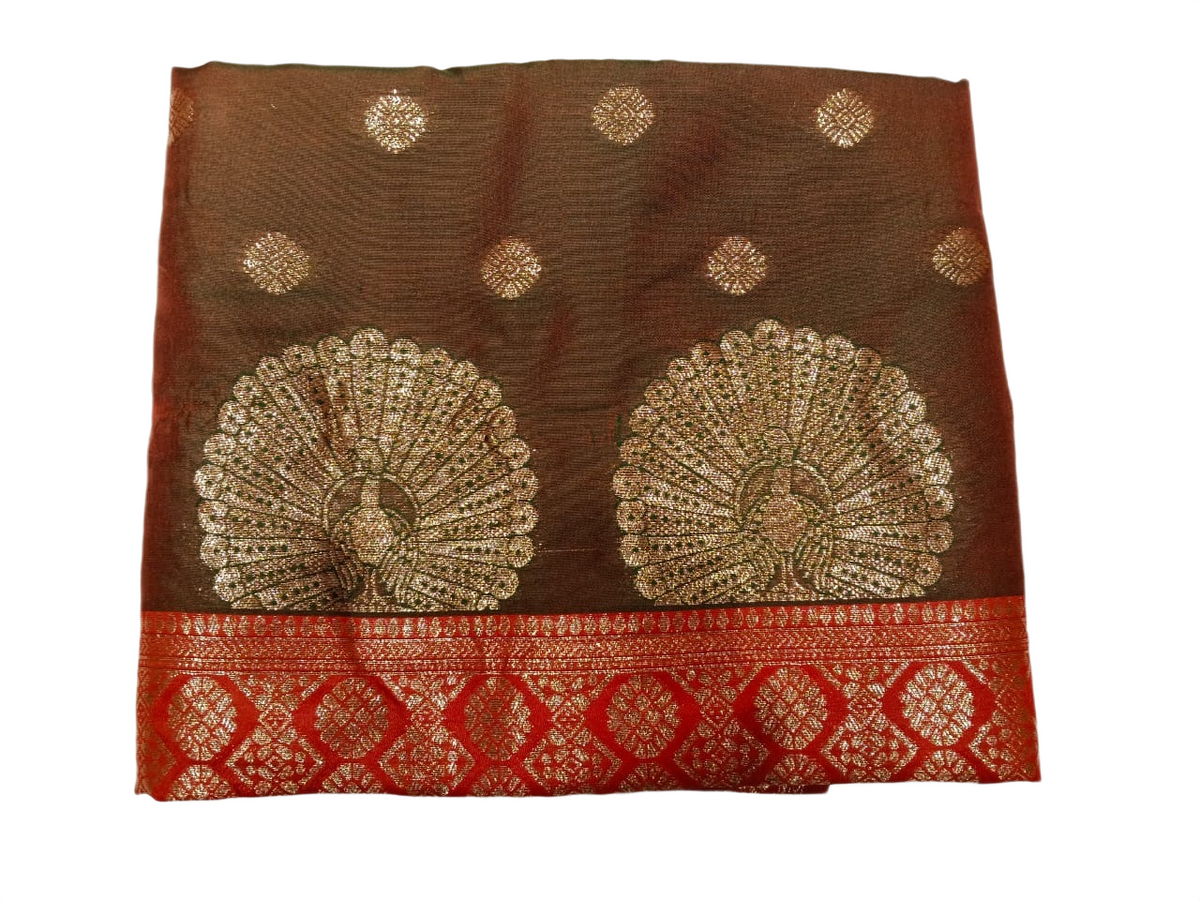 Regal Green & Red Zari Saree