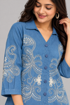Women's Blue Denim Embroidered Co-Ord Set