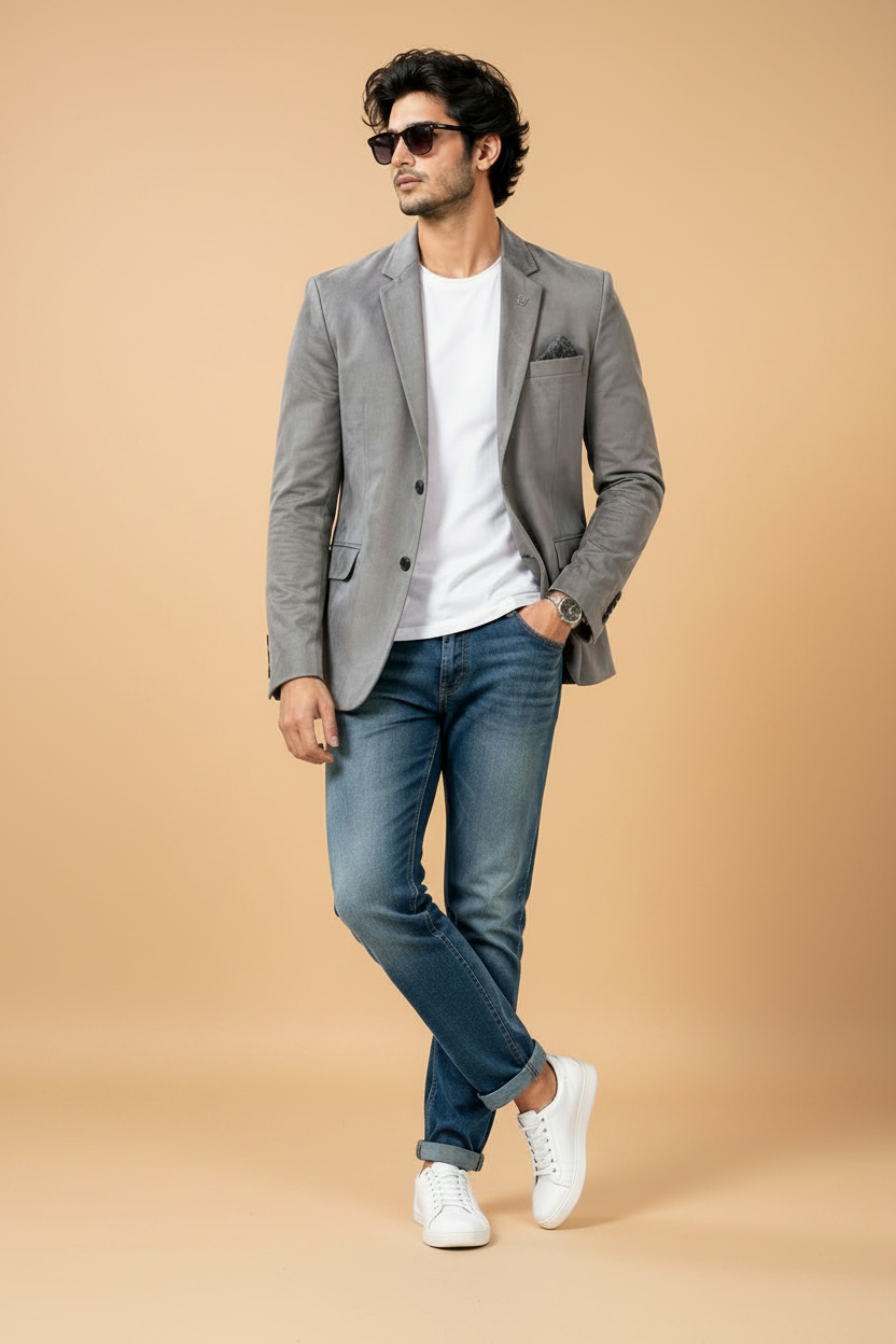 Men's Grey Casual Blazer Jacket