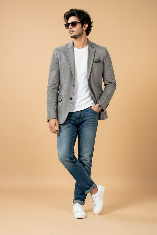 Men's Grey Casual Blazer Jacket