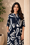 Navy Abstract Print Straight Kurti