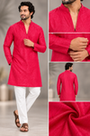 Men's Premium Rani Pink Self-Design Kurta