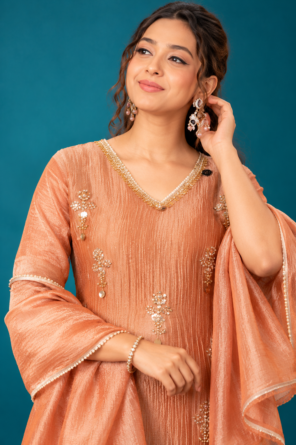 Peach Elegance – Festive Embellished Co-ord Set