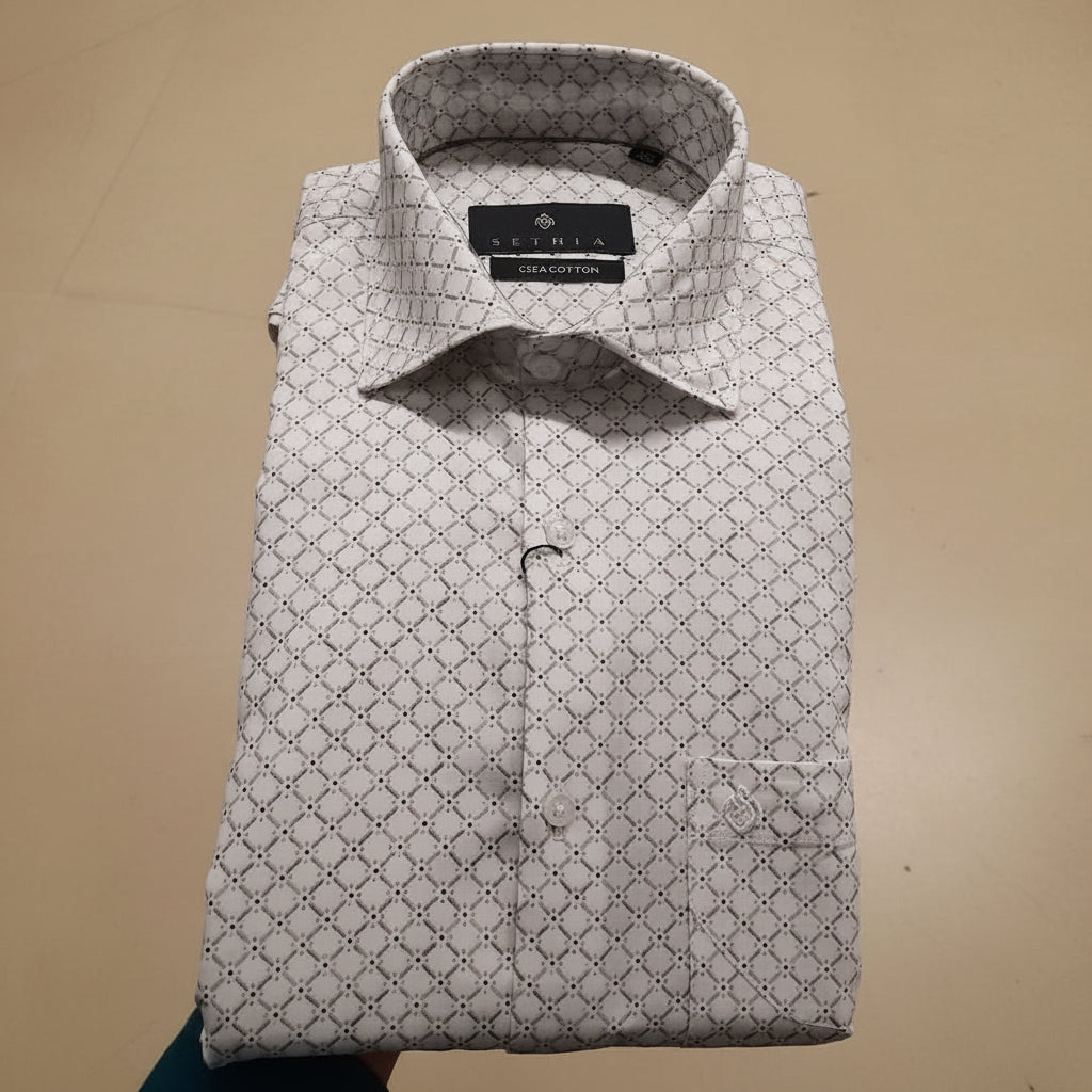 Men White Diamond Printed Formal Shirt