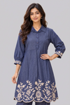 Denim Blue Floral Embroidered Co-ord Set