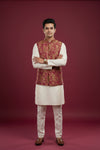 Maroon Brocade Nehru Jacket