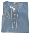 Women's Denim Blue Embroidered Kurta & Palazzo Co-Ord Set