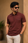 Men's Premium Maroon Polo T-Shirt | Textured  Polo with Flap Pocket