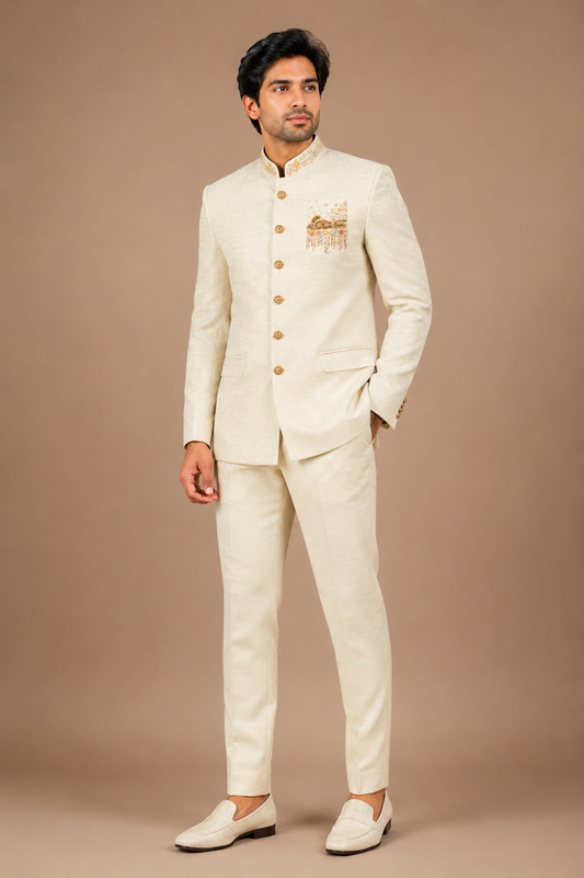 Ivory Embroidered Jodhpuri Suit for Men