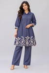 Denim Blue Floral Embroidered Co-ord Set