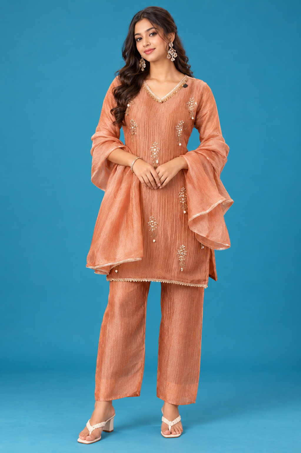 Peach Elegance – Festive Embellished Co-ord Set
