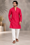 Men's Premium Rani Pink Self-Design Kurta