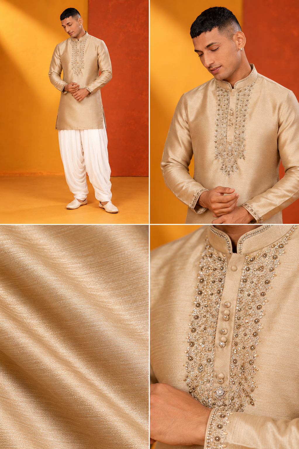 Golden Beige Embroidered Kurta Set