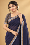Elegant Navy Blue Saree with Metallic Border