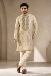 Ivory Gold Embroidered Festive Kurta Set for Men