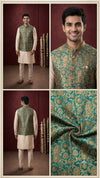 Men’s Teal Green Brocade Nehru Jacket