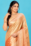 Elegant Golden Peach Designer Saree with Delicate Zari Woven Motifs & Rich Traditional Pallu