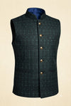 Bottle Green Textured Nehru Jacket