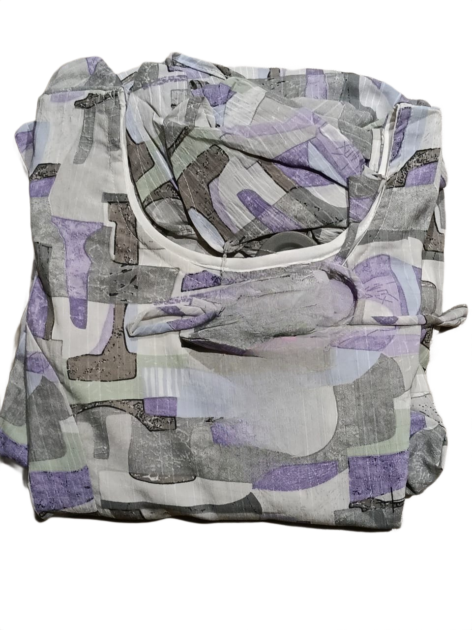 Lavender Grey Abstract Print Tiered Maxi Dress