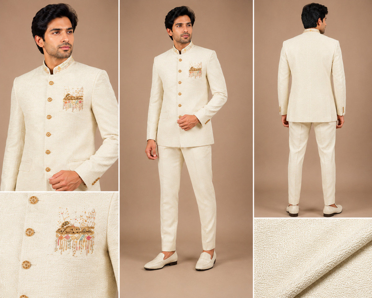 Ivory Embroidered Jodhpuri Suit for Men
