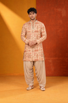 Peach Embroidered Indo-Western Kurta Set