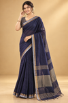 Elegant Navy Blue Saree with Metallic Border