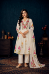 Elegant Ivory Floral Embroidered Kurta Pant & Dupatta Set