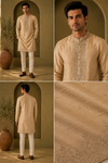 Champagne Gold Embroidered Festive Kurta Set for Men