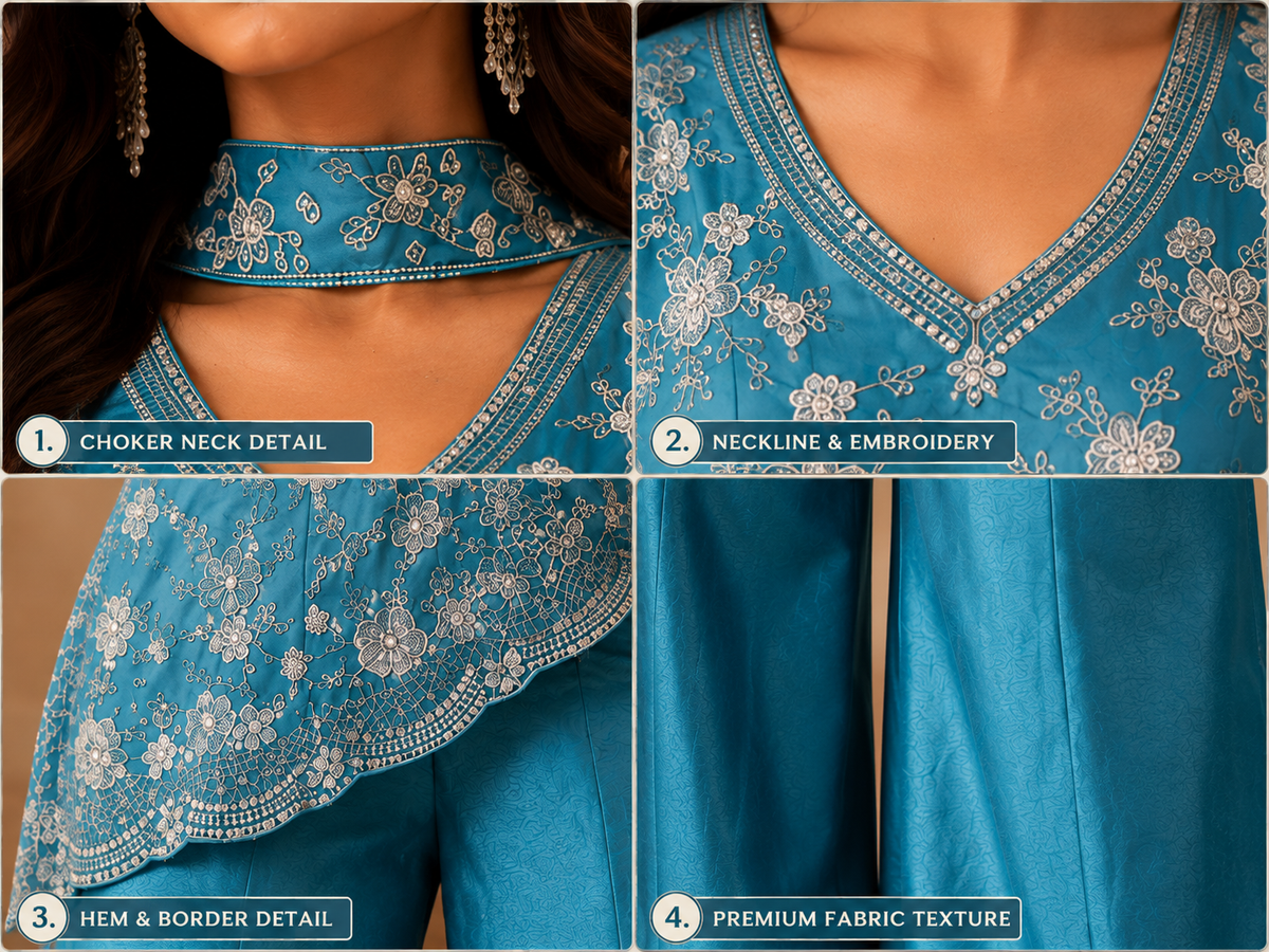 Elegant Sky Blue Embroidered Indo-Western Palazzo Set
