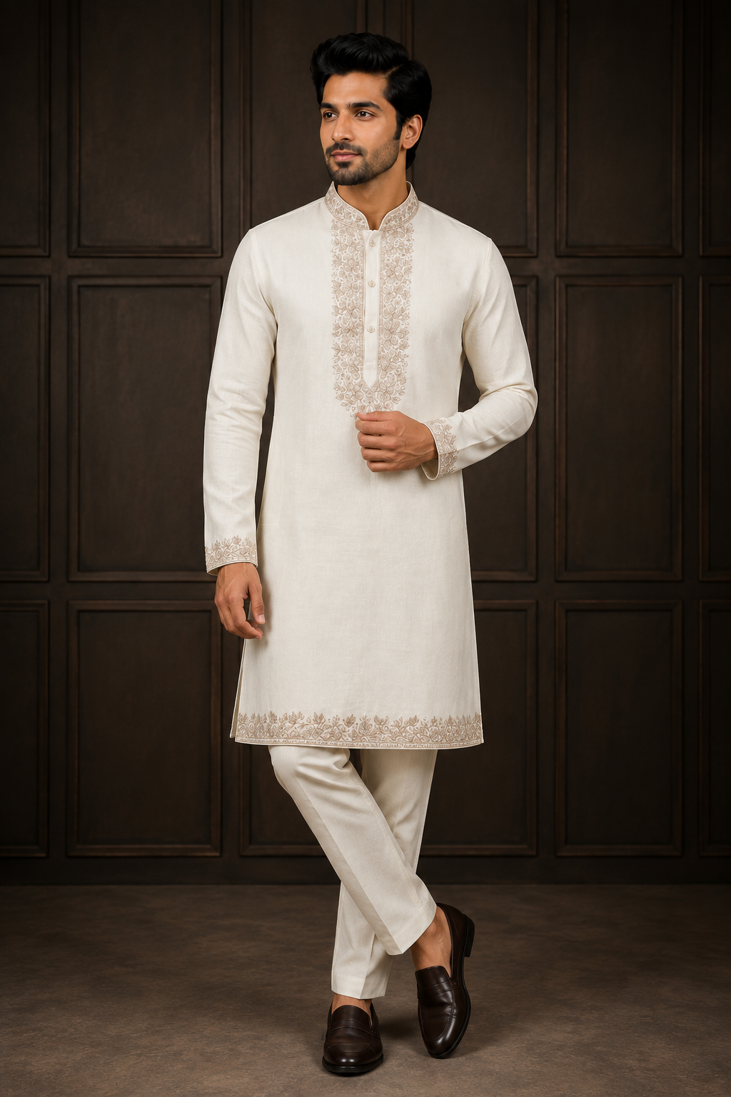 Ivory Embroidered Festive Kurta Set