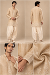 Beige Embroidered Kurta with Dhoti Set