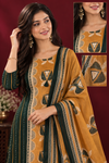 Mustard & Bottle Green Printed Kurta Set with Dupatta