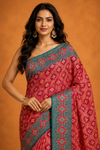 Radiant Pink Saree with Teal Floral  Border