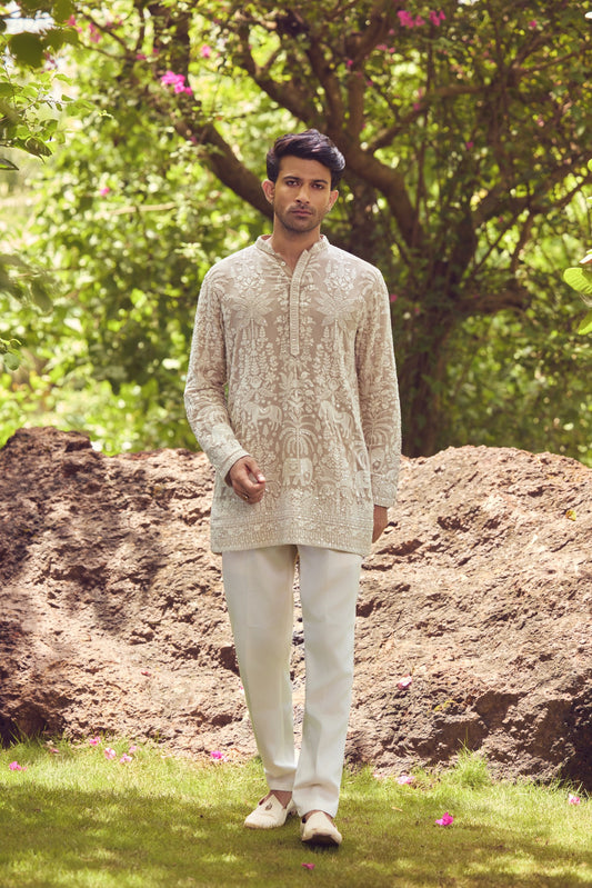 Ivory Embroidered Heritage Kurta Set